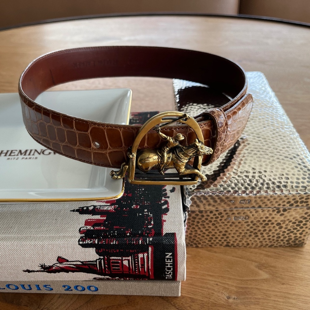 Ralph Lauren Genuine American Alligator Belt - Tan - Solid Brass Buckle